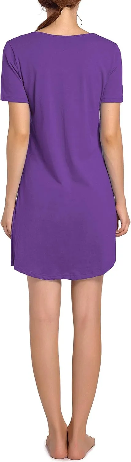 Cotton Sleep Shirts for Women Soft Sleepwear Loose Fit Night Shirts V-neck Nightwear