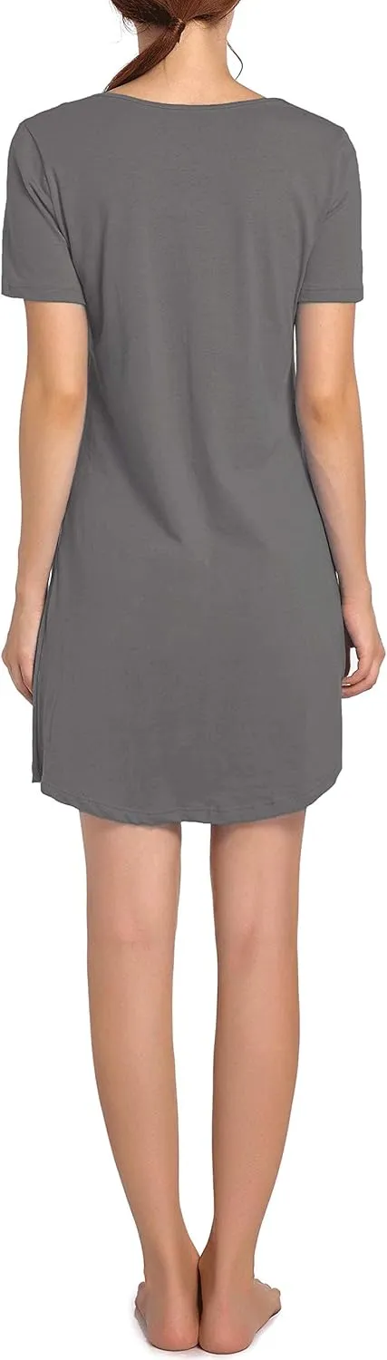 Cotton Sleep Shirts for Women Soft Sleepwear Loose Fit Night Shirts V-neck Nightwear