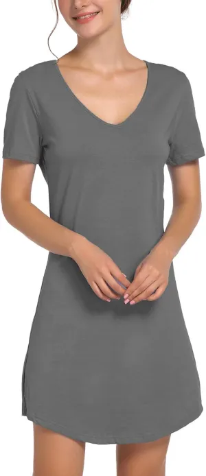 Cotton Sleep Shirts for Women Soft Sleepwear Loose Fit Night Shirts V-neck Nightwear