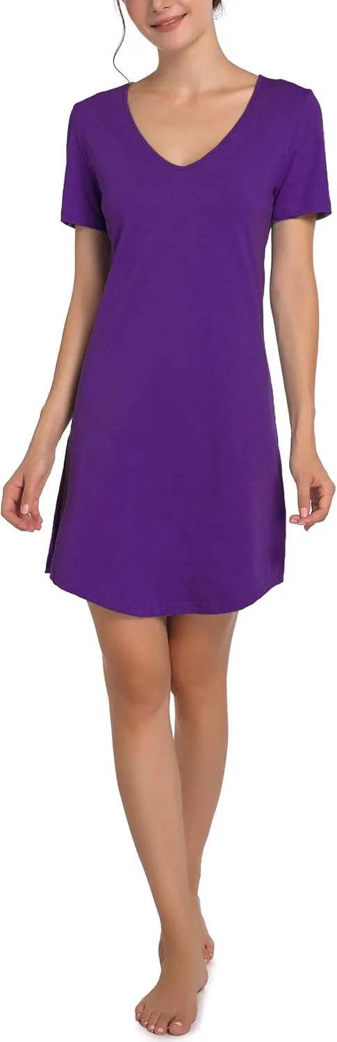 Cotton Sleep Shirts for Women Soft Sleepwear Loose Fit Night Shirts V-neck Nightwear