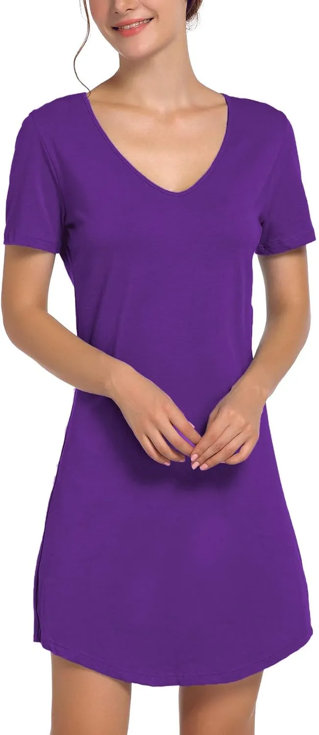 Cotton Sleep Shirts for Women Soft Sleepwear Loose Fit Night Shirts V-neck Nightwear