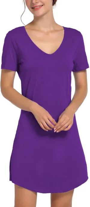 Cotton Sleep Shirts for Women Soft Sleepwear Loose Fit Night Shirts V-neck Nightwear