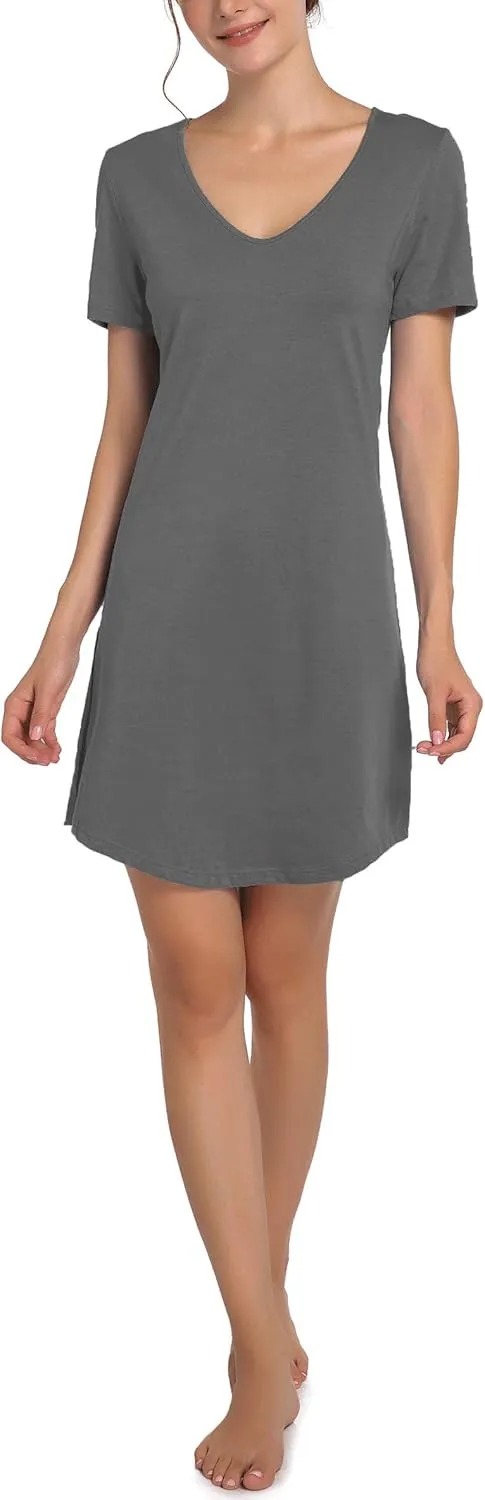 Cotton Sleep Shirts for Women Soft Sleepwear Loose Fit Night Shirts V-neck Nightwear