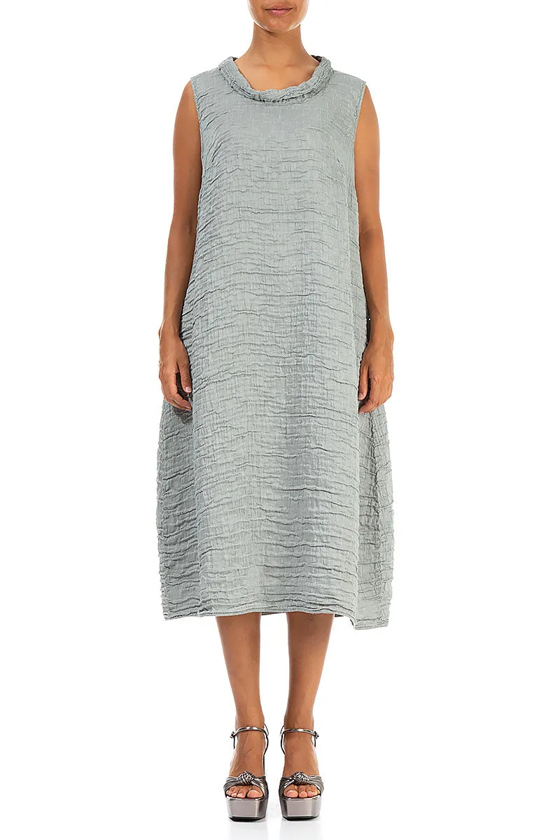 Cowl Neck Crinkled Sage Silk Linen Dress