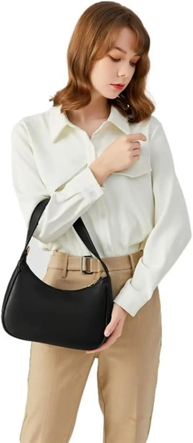 Crescent Shoulder Bags for Women, Small Hobo Tote Handbag Mini Underarm Bag Cute Clutch Purse with Zipper Closure