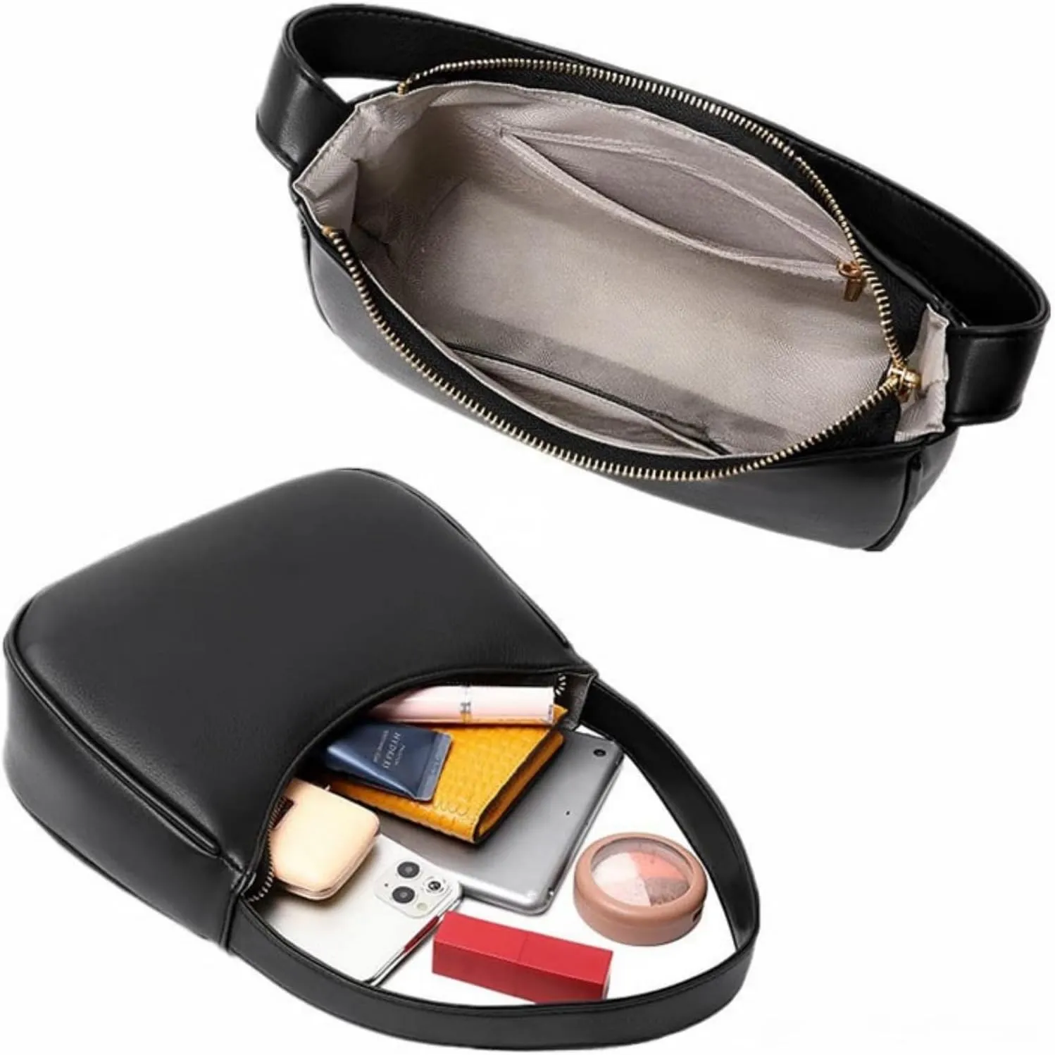Crescent Shoulder Bags for Women, Small Hobo Tote Handbag Mini Underarm Bag Cute Clutch Purse with Zipper Closure
