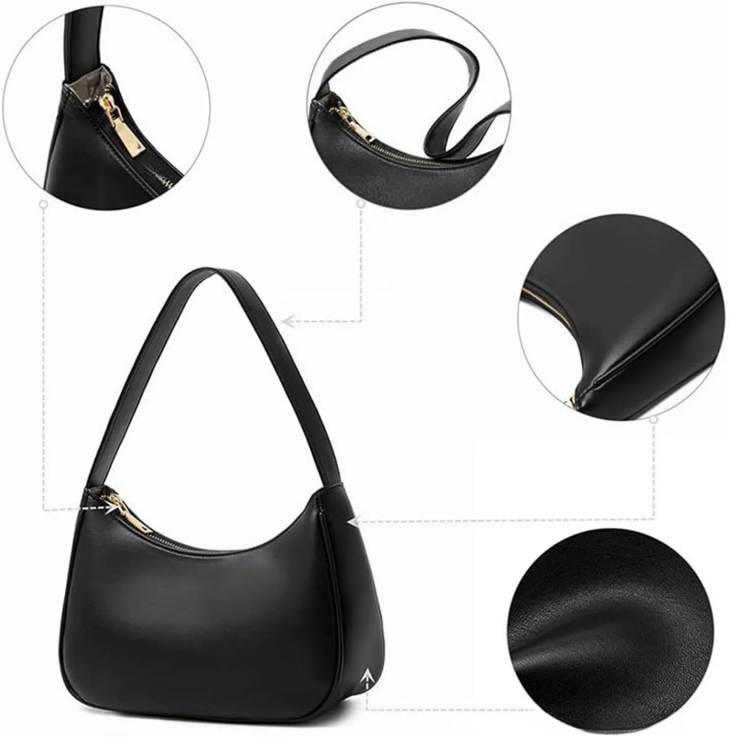 Crescent Shoulder Bags for Women, Small Hobo Tote Handbag Mini Underarm Bag Cute Clutch Purse with Zipper Closure