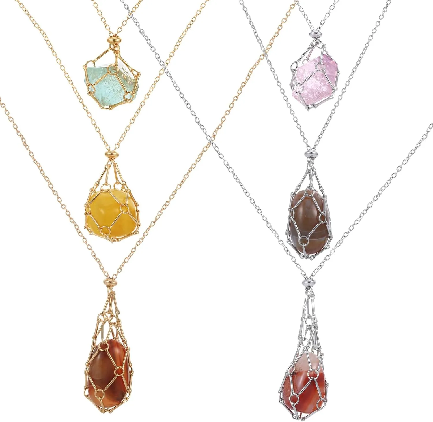 Crystal Holder Necklace Cage, Crystal Necklace Holder Pendant Empty Stone Cage