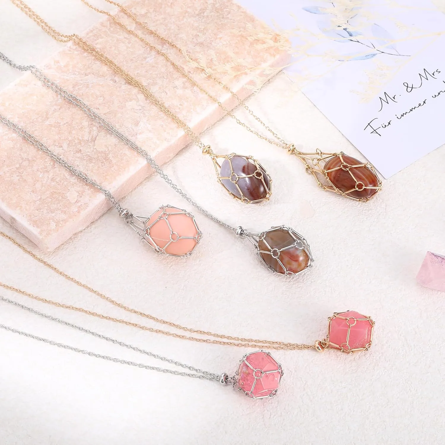 Crystal Holder Necklace Cage, Crystal Necklace Holder Pendant Empty Stone Cage