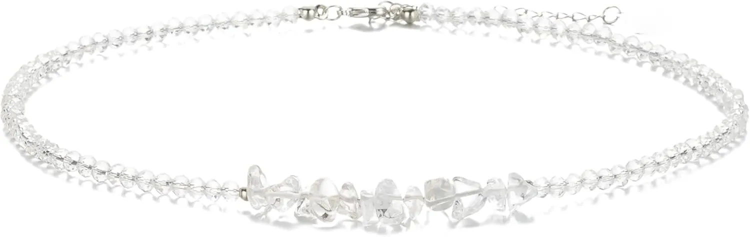 Crystal Seed Bead & Stone Choker Necklace, Natural Stone Beaded Necklaces for Women Trendy Handmade Jewelry