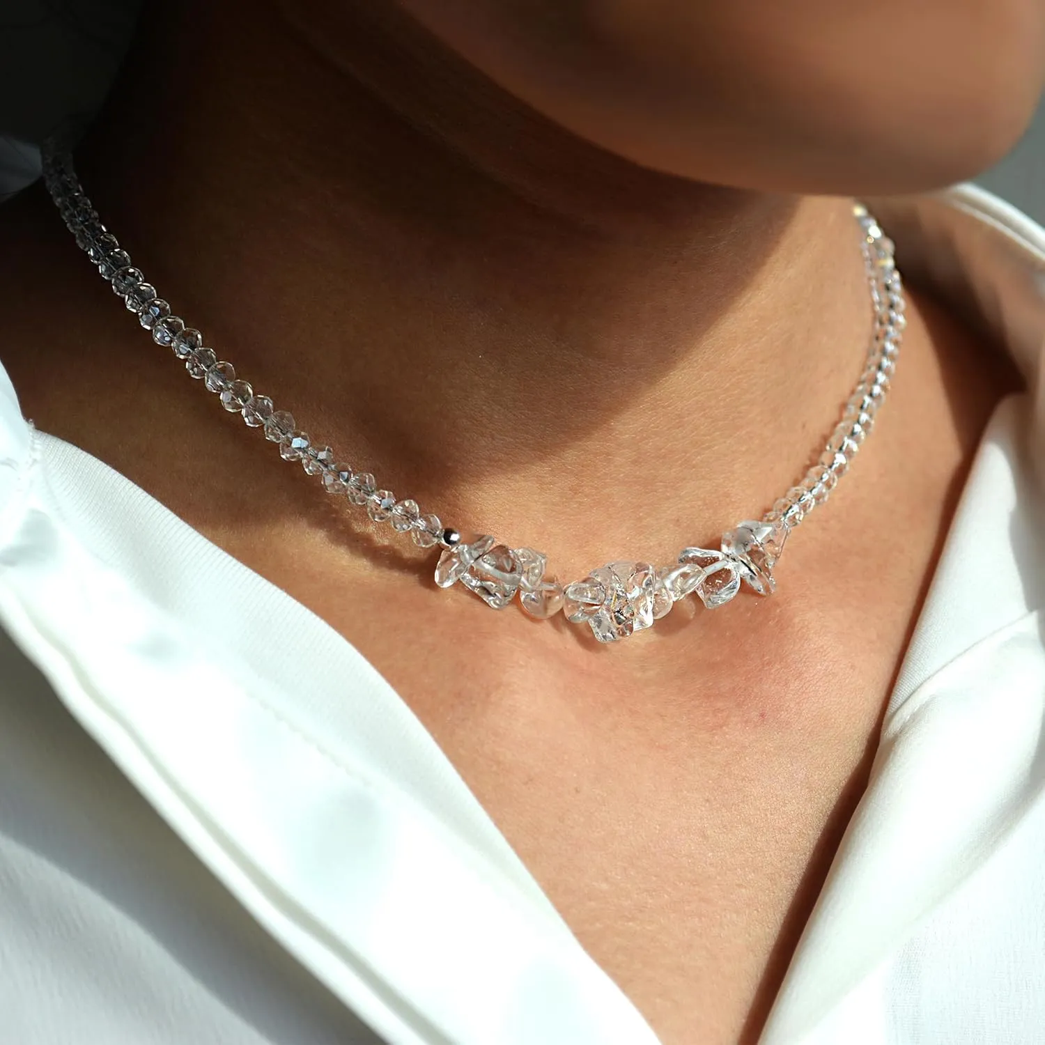 Crystal Seed Bead & Stone Choker Necklace, Natural Stone Beaded Necklaces for Women Trendy Handmade Jewelry