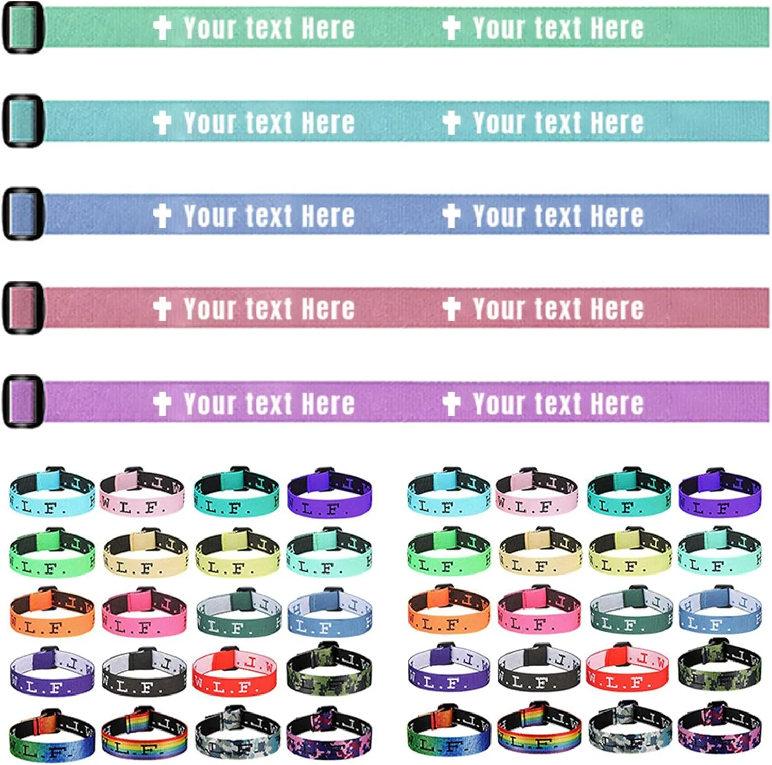 Custom Webbing Bracelets Logo/Message Personalized Webbing Wristbands Bulk for Promotions Events Customized Webbing Bracelet Motivation Fundraisers Awareness Adults