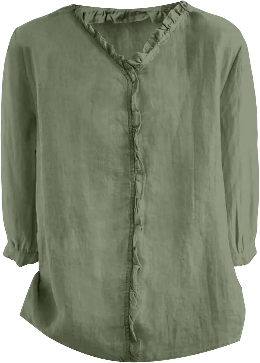 Cute Linen Shirts for Women Lapel Collared 3/4 Sleeve Print Tunic Blouses Casual Loose 2025 T-Shirt Tops for Summer