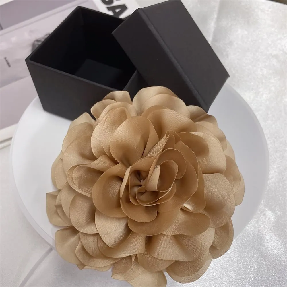 Dainty Camellia Flower Large Brooch Lapel Pins Delicate Elegant Handmade Big Fabric Rose Flower Brooches Pin Classic for Wedding Party Dance Banquet for Women Dress Suit Ceremony Clothes Accessories JewelryGifts 130mm