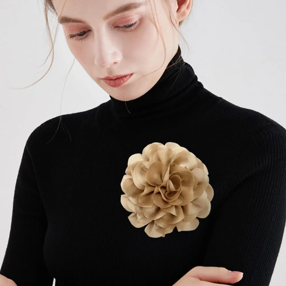 Dainty Camellia Flower Large Brooch Lapel Pins Delicate Elegant Handmade Big Fabric Rose Flower Brooches Pin Classic for Wedding Party Dance Banquet for Women Dress Suit Ceremony Clothes Accessories JewelryGifts 130mm