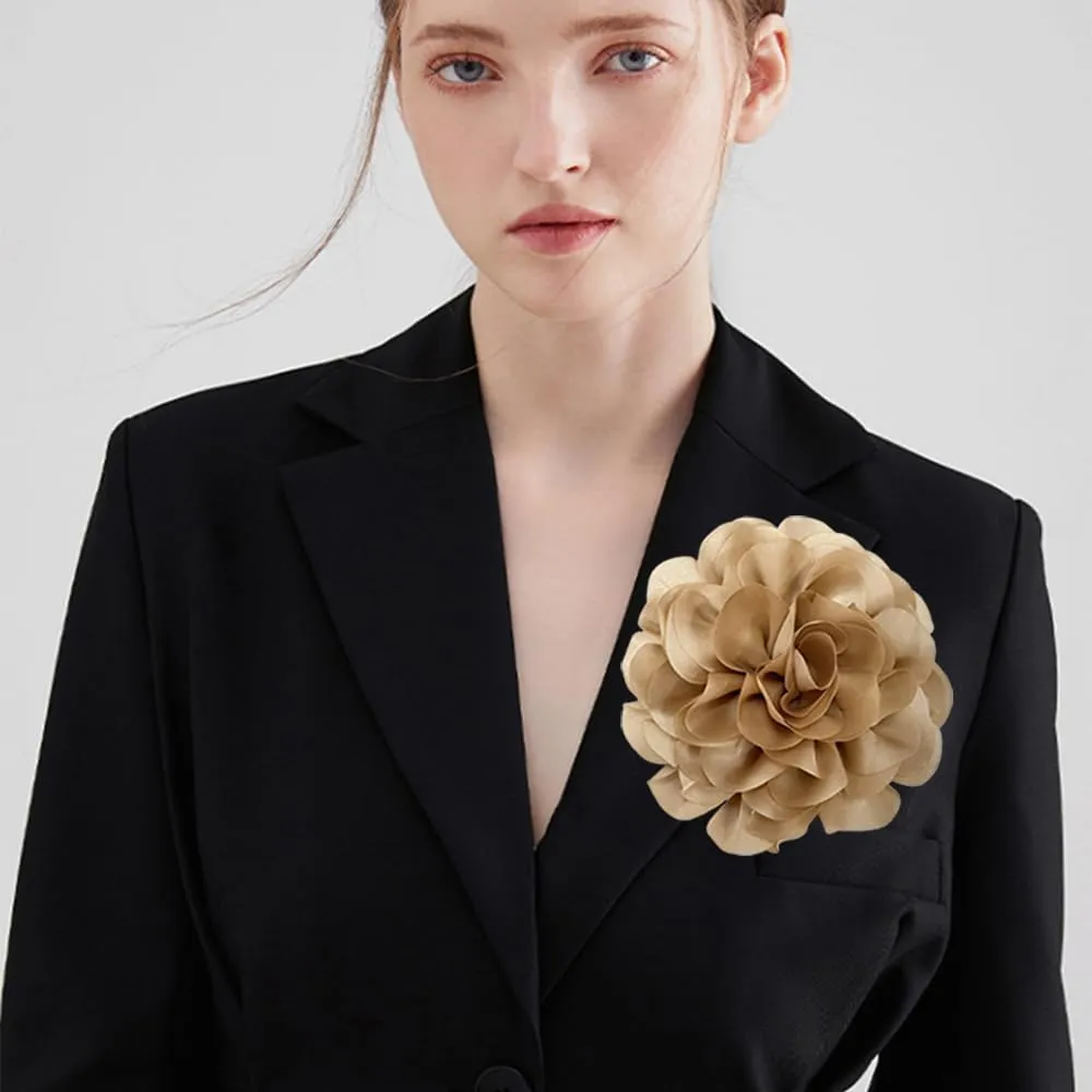 Dainty Camellia Flower Large Brooch Lapel Pins Delicate Elegant Handmade Big Fabric Rose Flower Brooches Pin Classic for Wedding Party Dance Banquet for Women Dress Suit Ceremony Clothes Accessories JewelryGifts 130mm