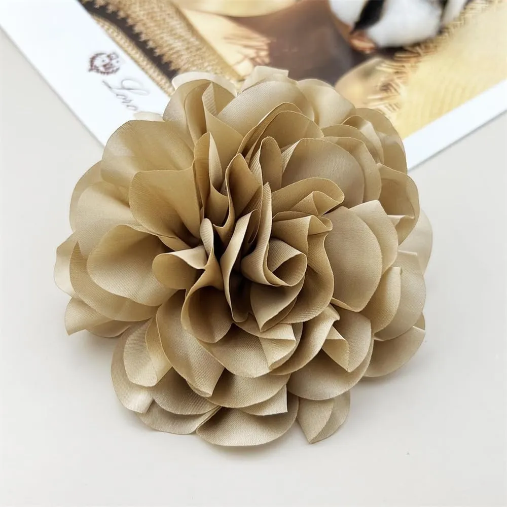 Dainty Camellia Flower Large Brooch Lapel Pins Delicate Elegant Handmade Big Fabric Rose Flower Brooches Pin Classic for Wedding Party Dance Banquet for Women Dress Suit Ceremony Clothes Accessories JewelryGifts 130mm