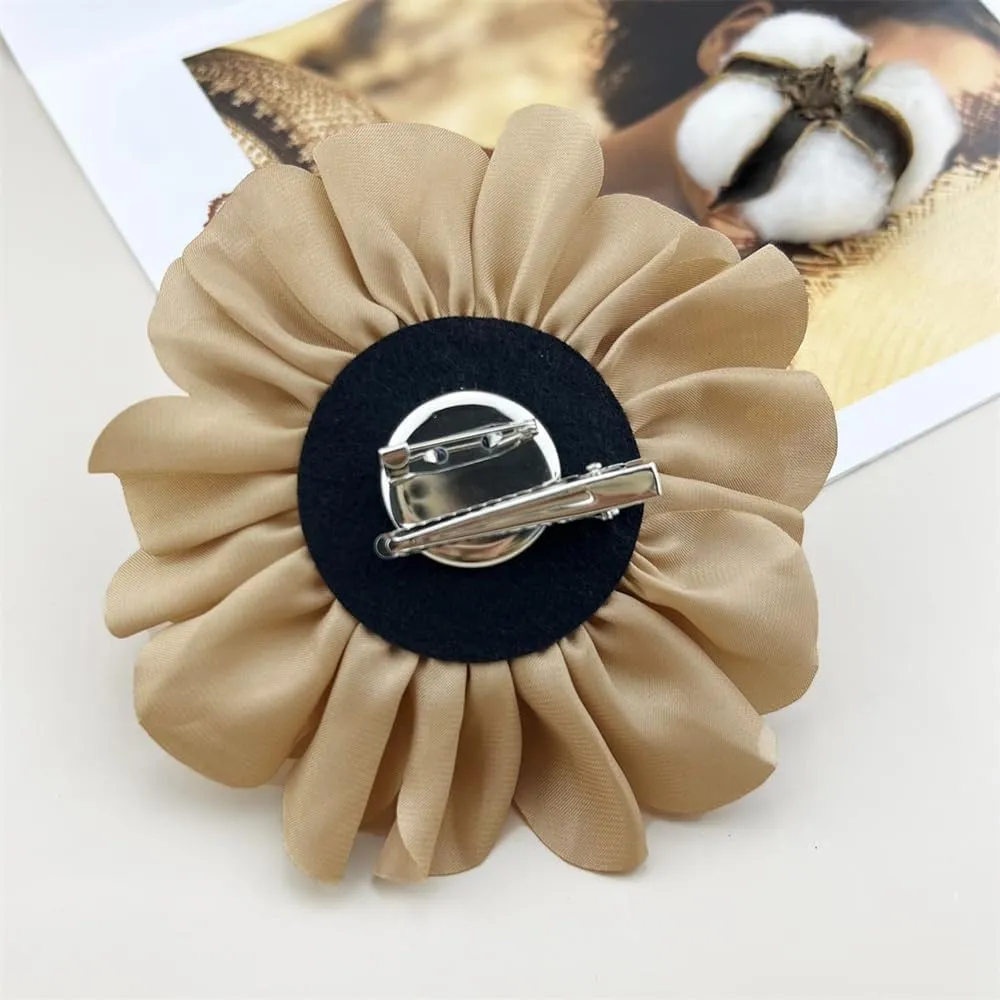 Dainty Camellia Flower Large Brooch Lapel Pins Delicate Elegant Handmade Big Fabric Rose Flower Brooches Pin Classic for Wedding Party Dance Banquet for Women Dress Suit Ceremony Clothes Accessories JewelryGifts 130mm
