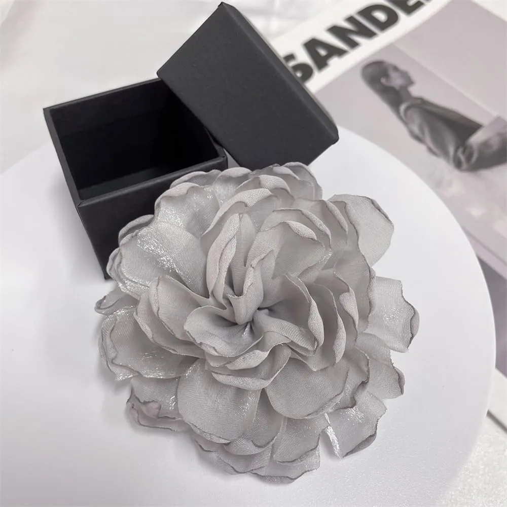 Dainty Camellia Flower Large Brooch Lapel Pins Handmade Fabric Flower Brooches Pin Classic for Wedding Party Dance Banquet for Women Men Dress Suit Clothes Accessories Jewelry Gifts 100mm