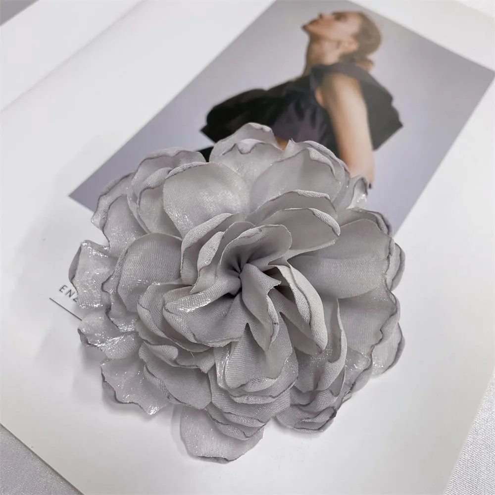 Dainty Camellia Flower Large Brooch Lapel Pins Handmade Fabric Flower Brooches Pin Classic for Wedding Party Dance Banquet for Women Men Dress Suit Clothes Accessories Jewelry Gifts 100mm