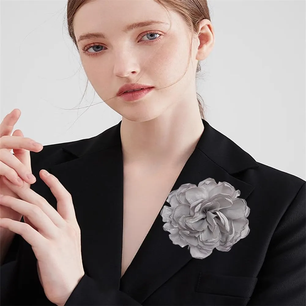 Dainty Camellia Flower Large Brooch Lapel Pins Handmade Fabric Flower Brooches Pin Classic for Wedding Party Dance Banquet for Women Men Dress Suit Clothes Accessories Jewelry Gifts 100mm
