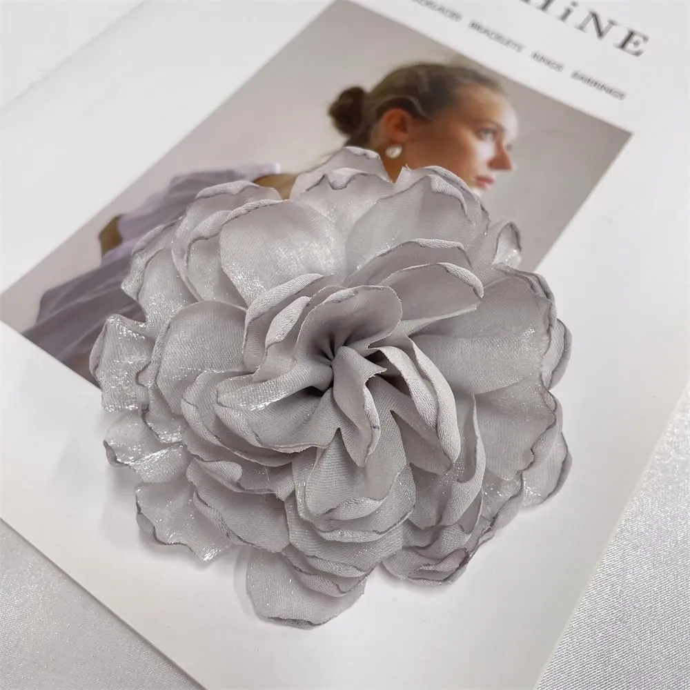 Dainty Camellia Flower Large Brooch Lapel Pins Handmade Fabric Flower Brooches Pin Classic for Wedding Party Dance Banquet for Women Men Dress Suit Clothes Accessories Jewelry Gifts 100mm