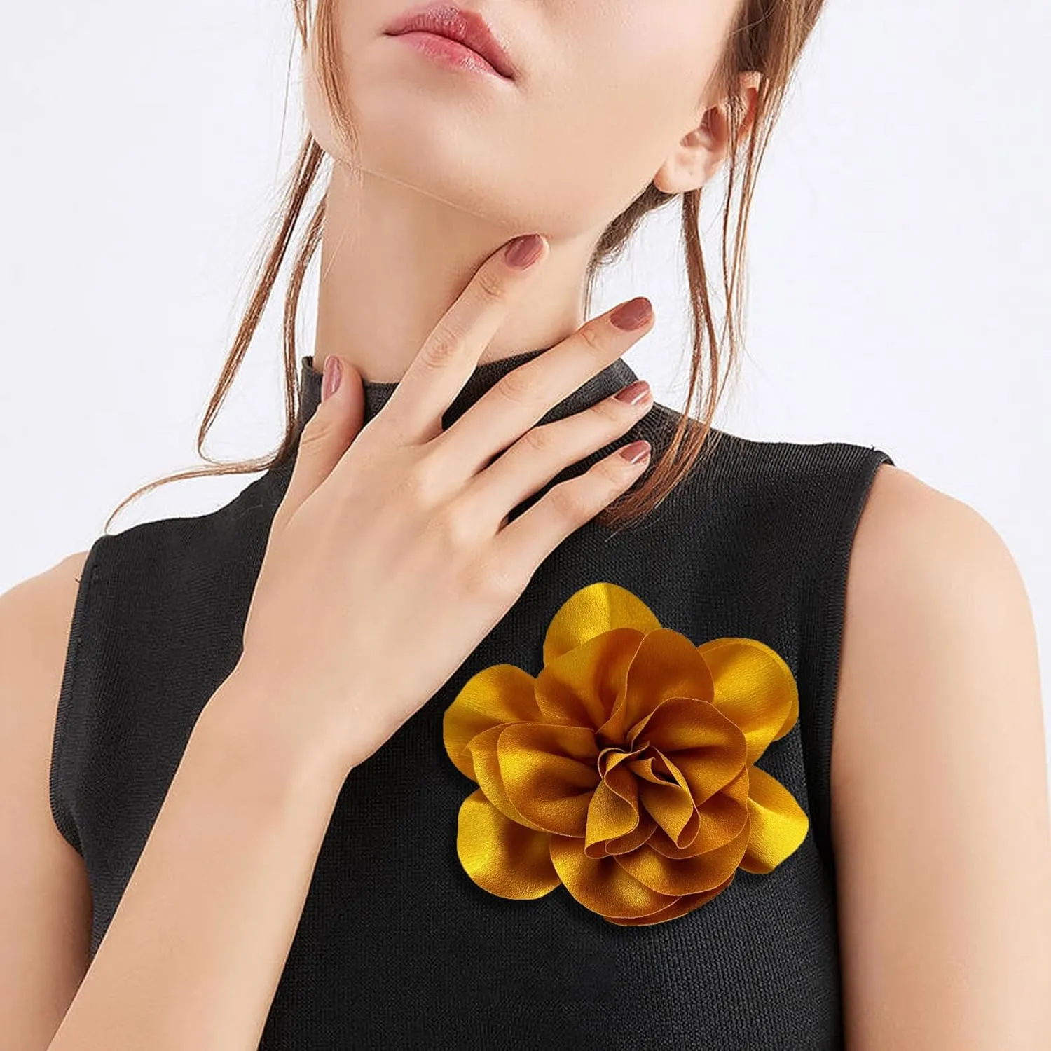 Dainty Satin Fabric Flower Brooches for Women Large Rose Floral Brooch for Party Dance Wedding Banquet Elegant Camellia Fashion Brooch Pin for Women Girl 5.5inch