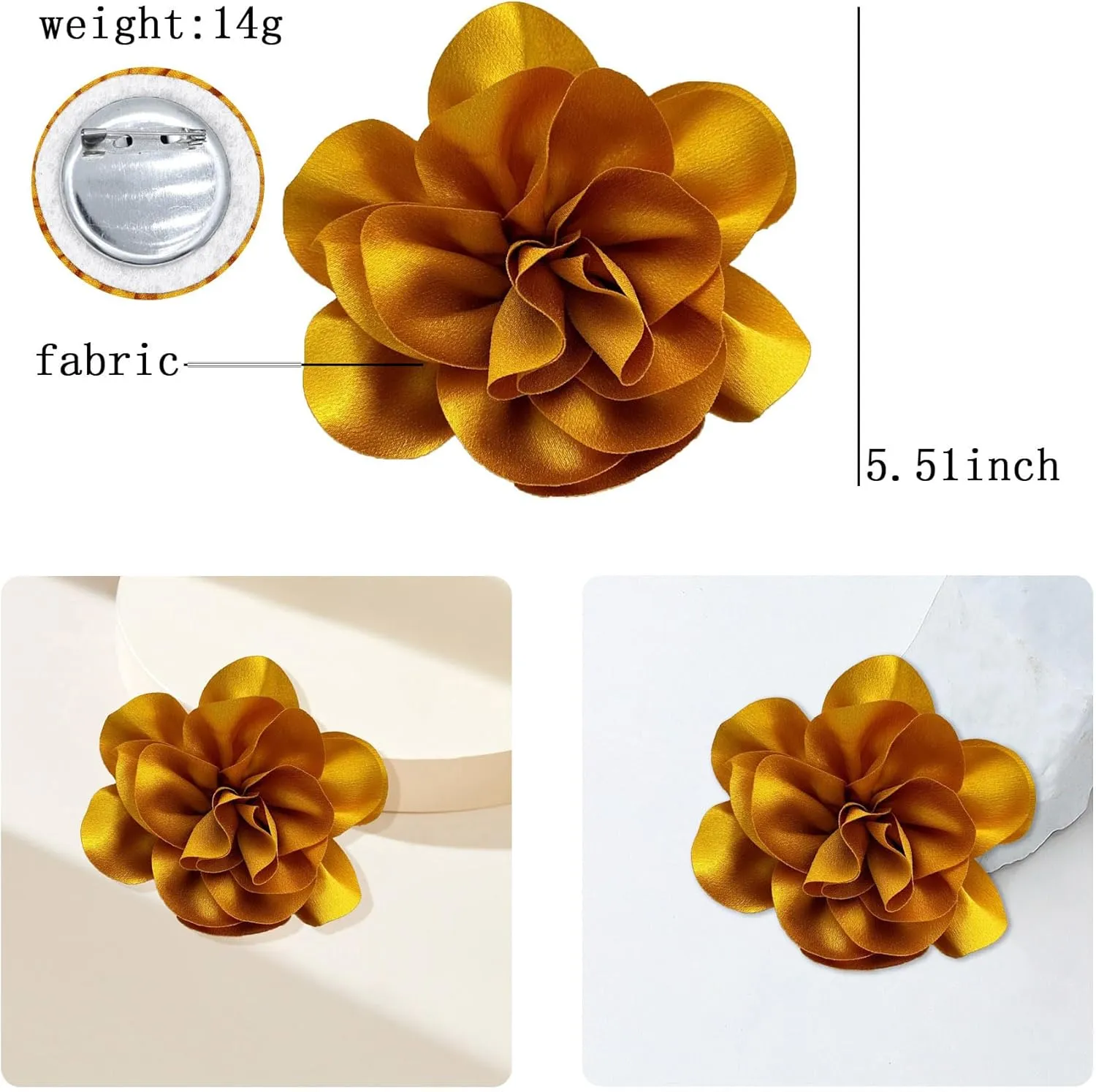 Dainty Satin Fabric Flower Brooches for Women Large Rose Floral Brooch for Party Dance Wedding Banquet Elegant Camellia Fashion Brooch Pin for Women Girl 5.5inch