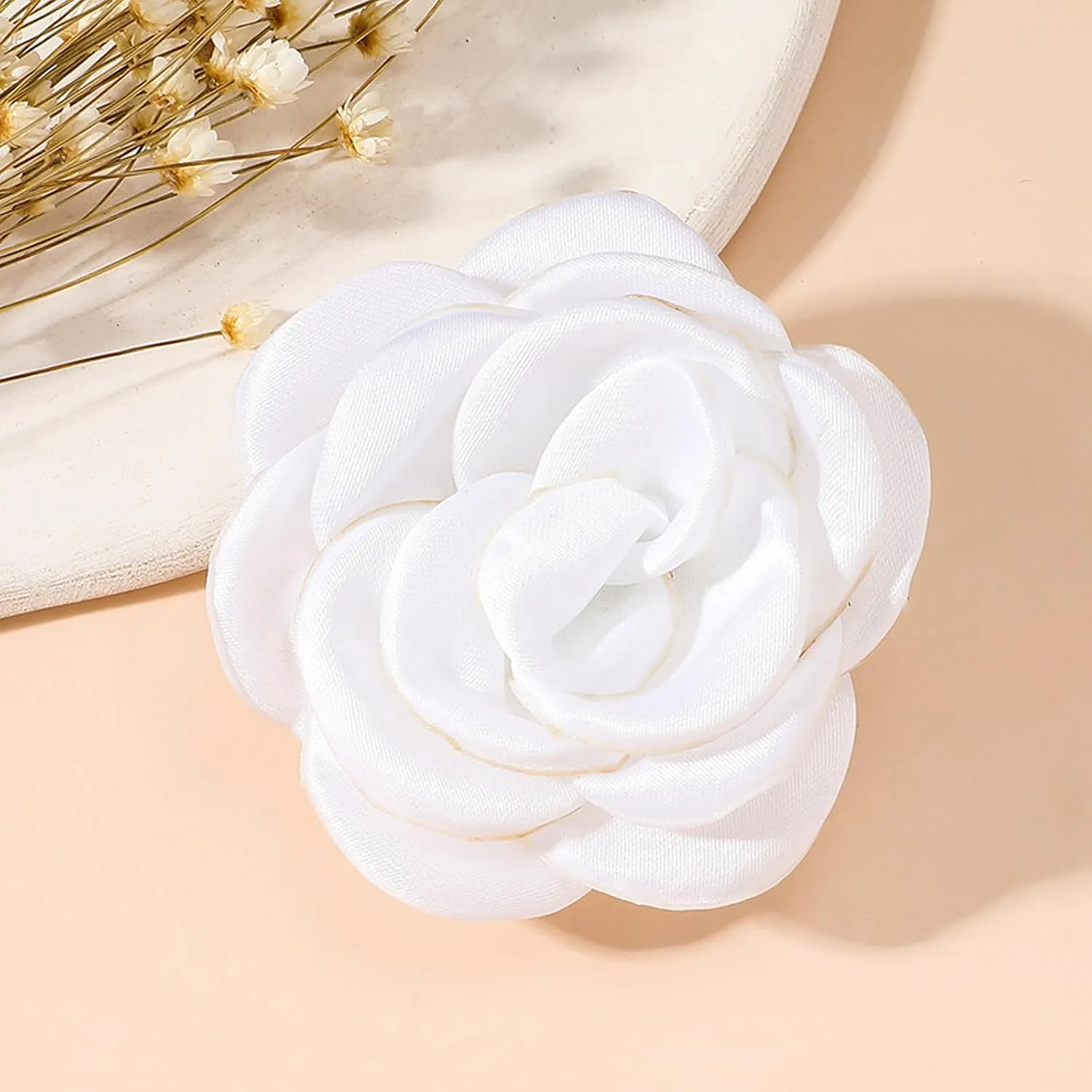 Dainty Satin Fabric Rose Flower Brooches Lapel Pins for Women,Vintage Elegant Silk Camellia Flower Safety Brooch Hair Clip Pins Shawl Clips Clothes Accessories Wedding Party