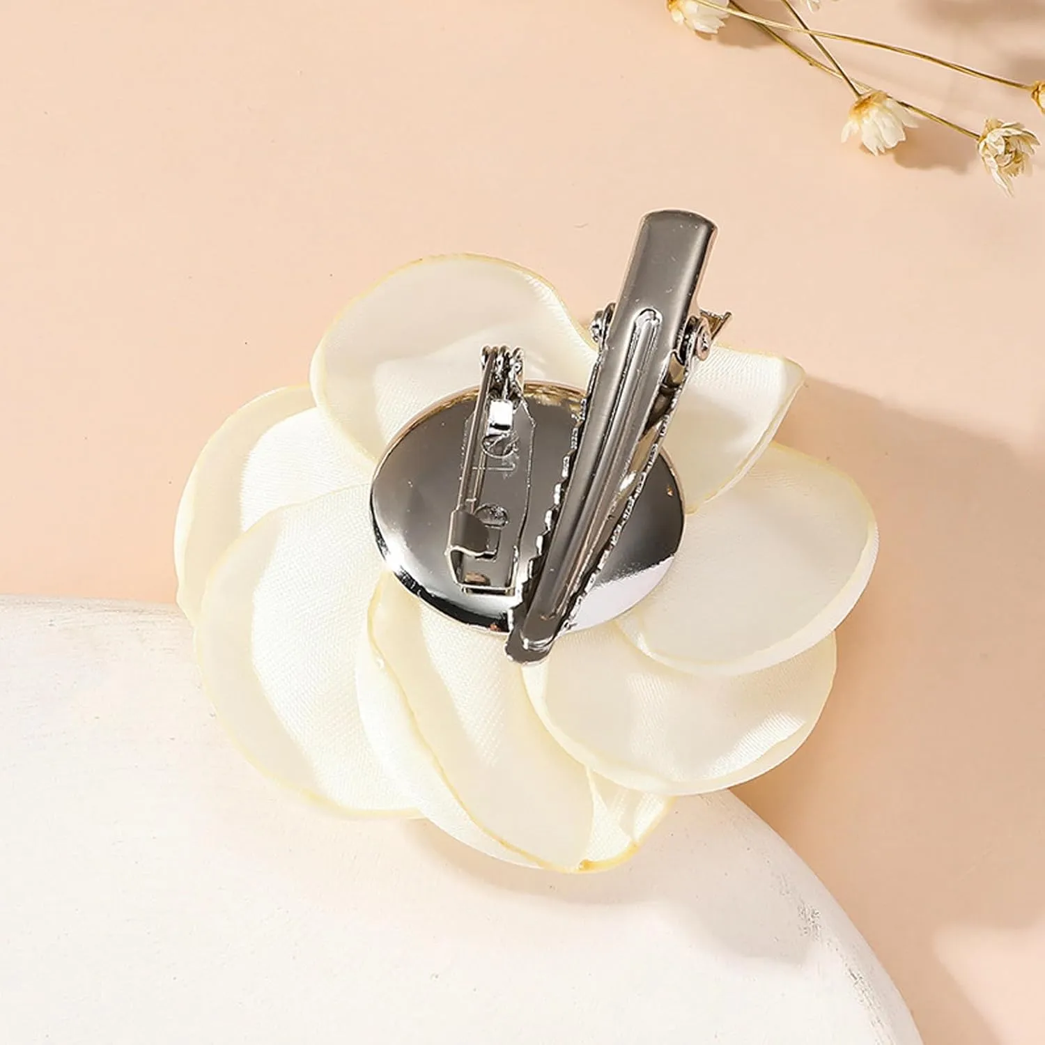 Dainty Satin Fabric Rose Flower Brooches Lapel Pins for Women,Vintage Elegant Silk Camellia Flower Safety Brooch Hair Clip Pins Shawl Clips Clothes Accessories Wedding Party