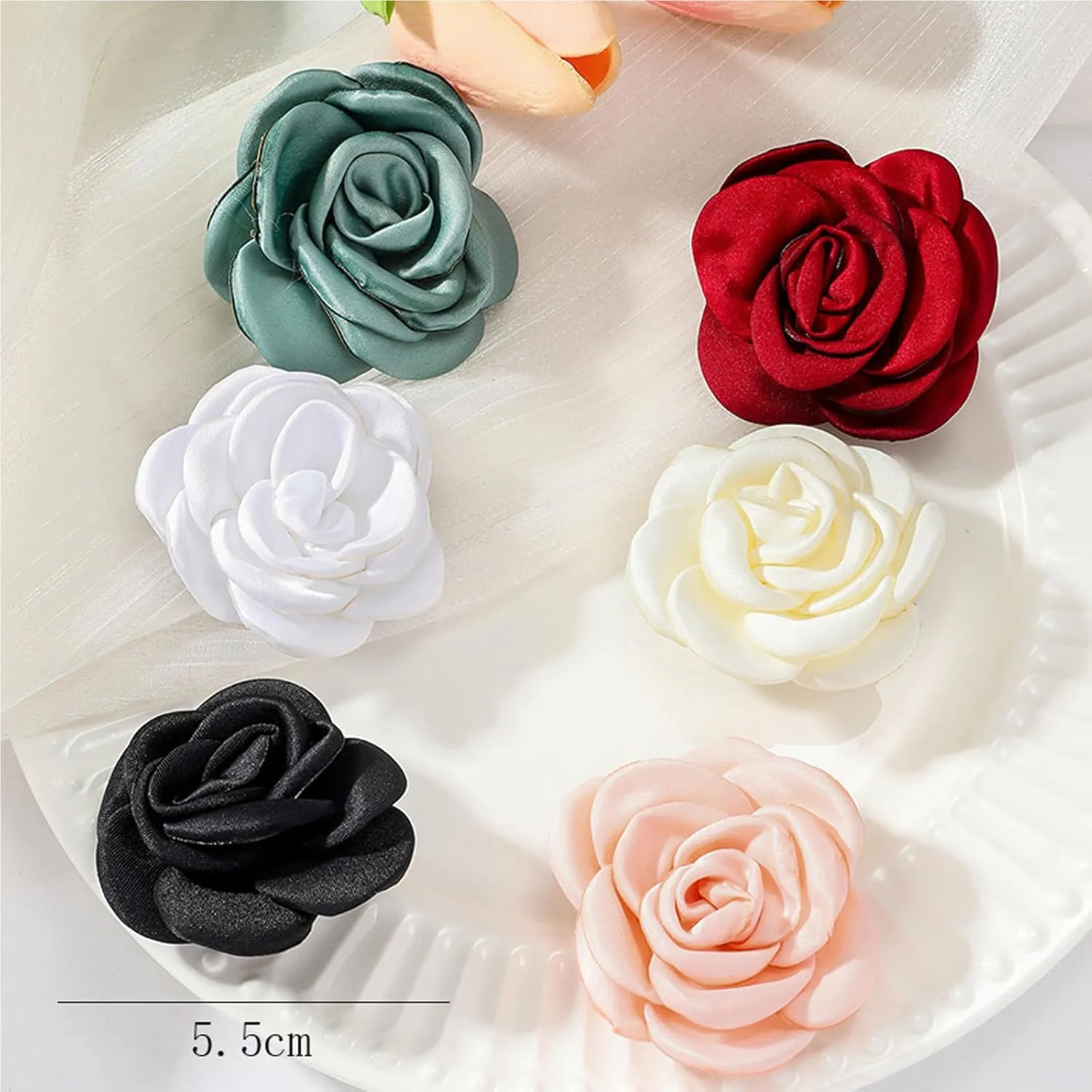 Dainty Satin Fabric Rose Flower Brooches Lapel Pins for Women,Vintage Elegant Silk Camellia Flower Safety Brooch Hair Clip Pins Shawl Clips Clothes Accessories Wedding Party