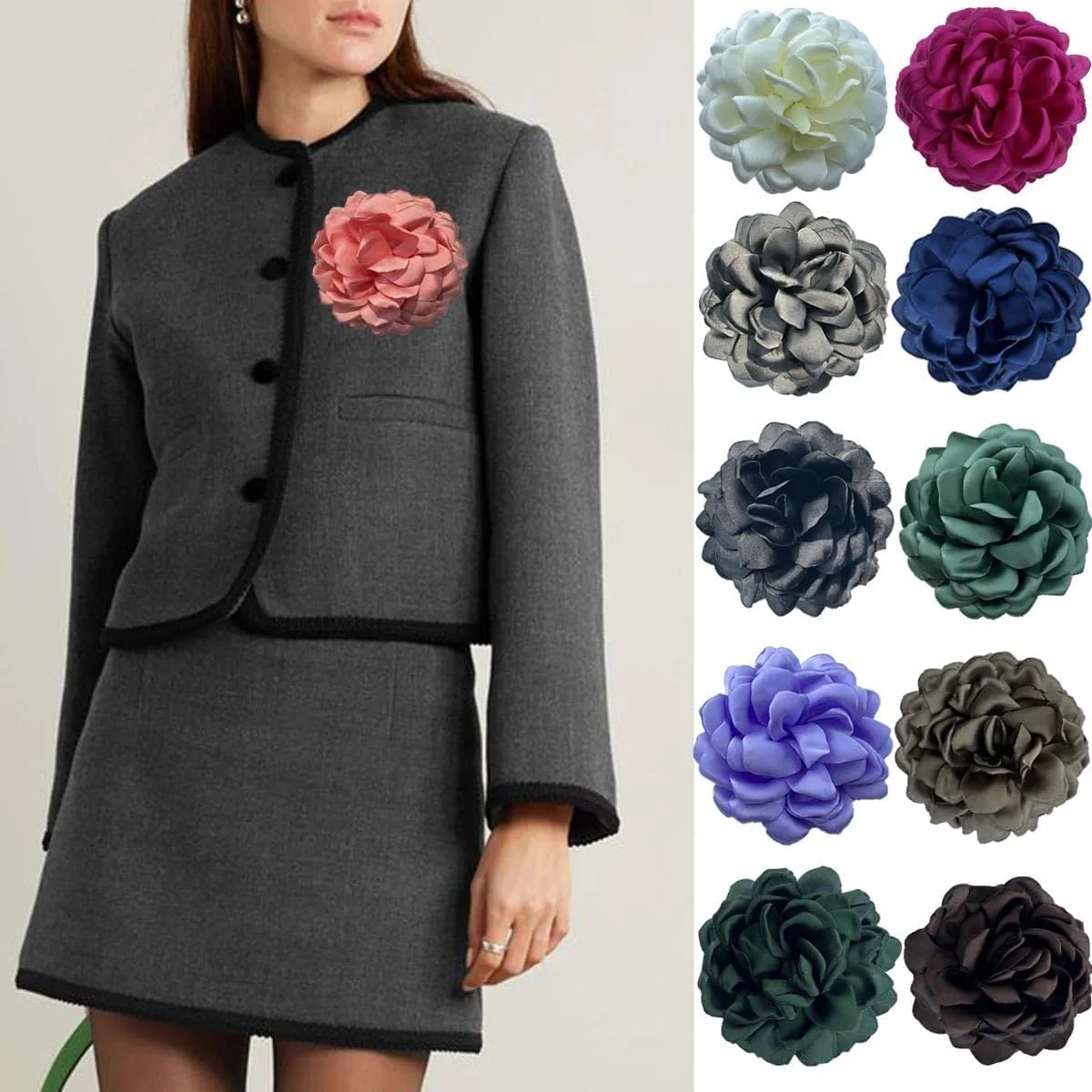 Dainty Satin Fabric Rose Flower Extra Large Big Brooches Lapel PinsDelicate Elegant Handmade Big Fabric Rose Flower Brooches Pin Classic for Wedding Party Dance Brooch Gift for Women