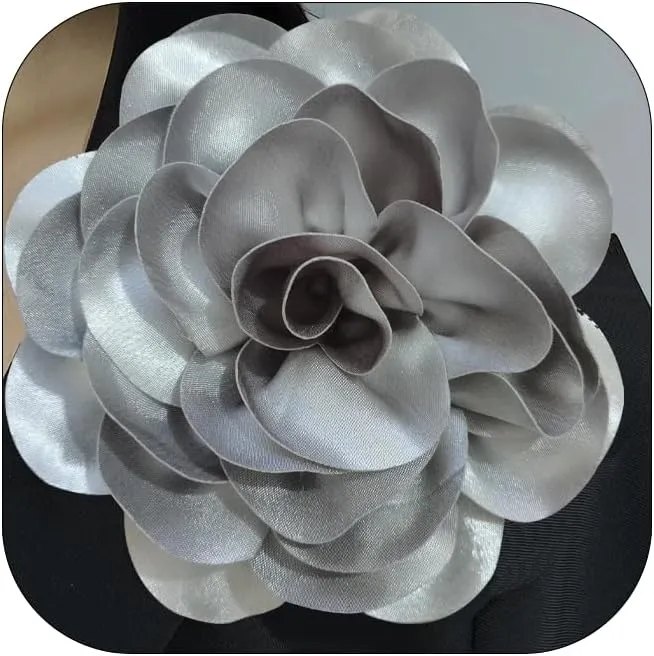 Dainty Satin Fabric Rose Flower Extra Large Big Brooches Pins Elegant Silk Camellia Flower Oversized Brooch Pin for Women Wedding Party Dance Banquet Dress Accessories Jewelry Gifts