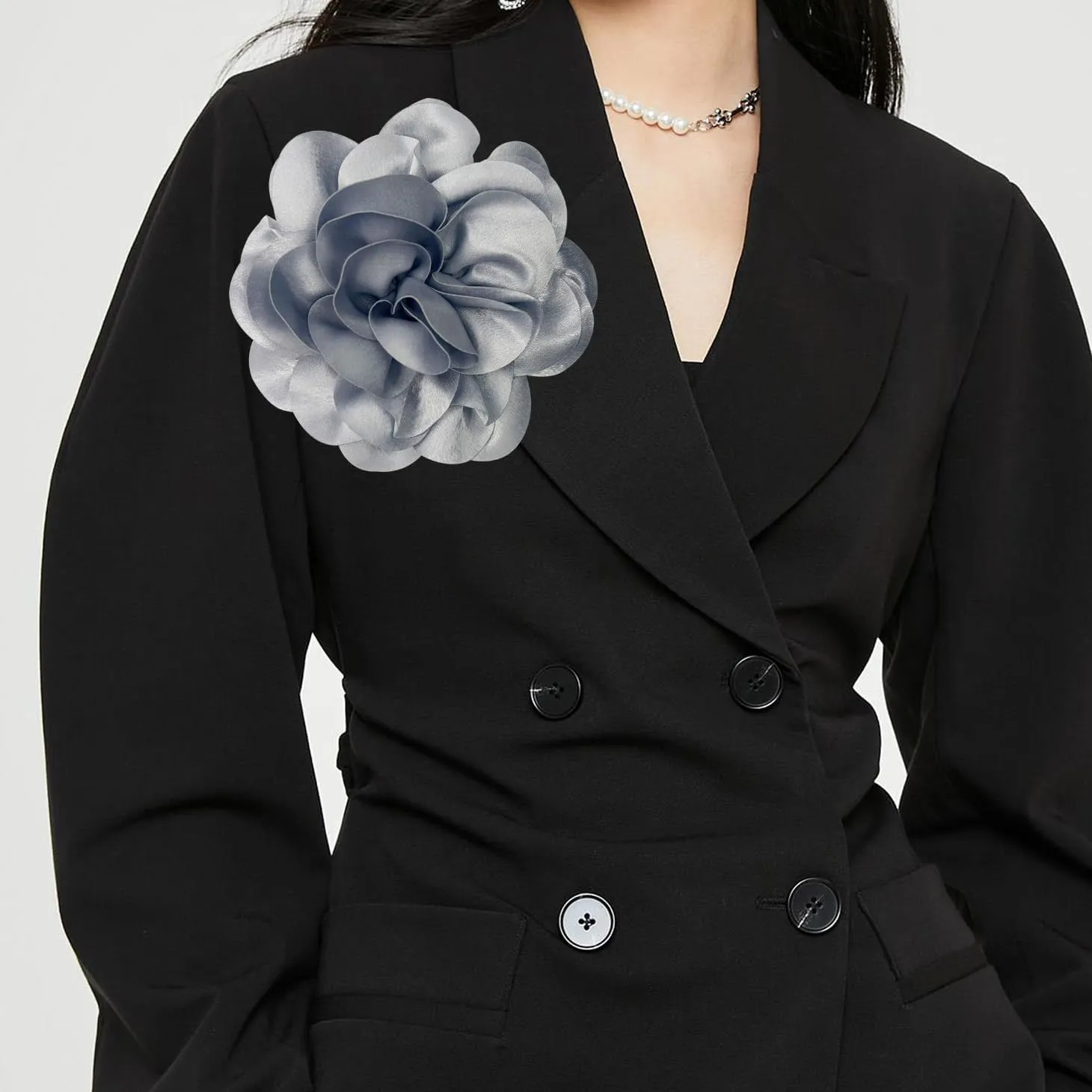 Dainty Satin Fabric Rose Flower Extra Large Big Brooches Pins Elegant Silk Camellia Flower Oversized Brooch Pin for Women Wedding Party Dance Banquet Dress Accessories Jewelry Gifts