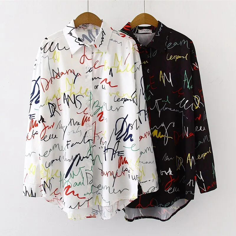 deanwangkt Fashion letter print ladies shirts Women's Blouses  Spring Autumn Long Sleeve Shirts Tops Blusas Mujer