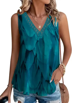 Disamer Womens Summer Tops 2025 Trendy Sleeveless T-Shirt Dressy Casual Cute Loose Fit Tank Lace V Neck Tunic Blouse