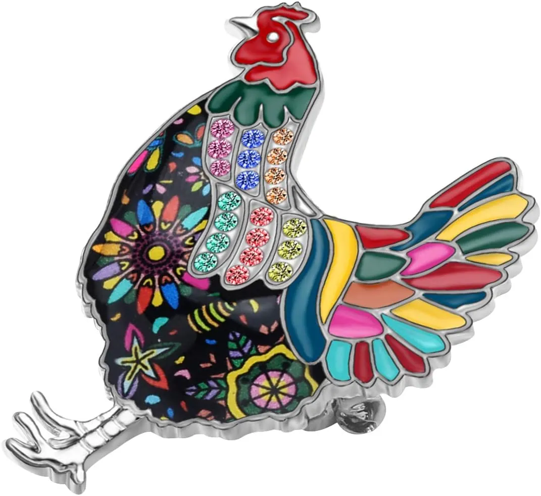 DOWAY Floral Enamel Chicken Pin Lapel Cute Rhinestone Farm Animals Hen Brooch Accessories Jewelry for Women Girls Charms Rooster Chickens Gifts