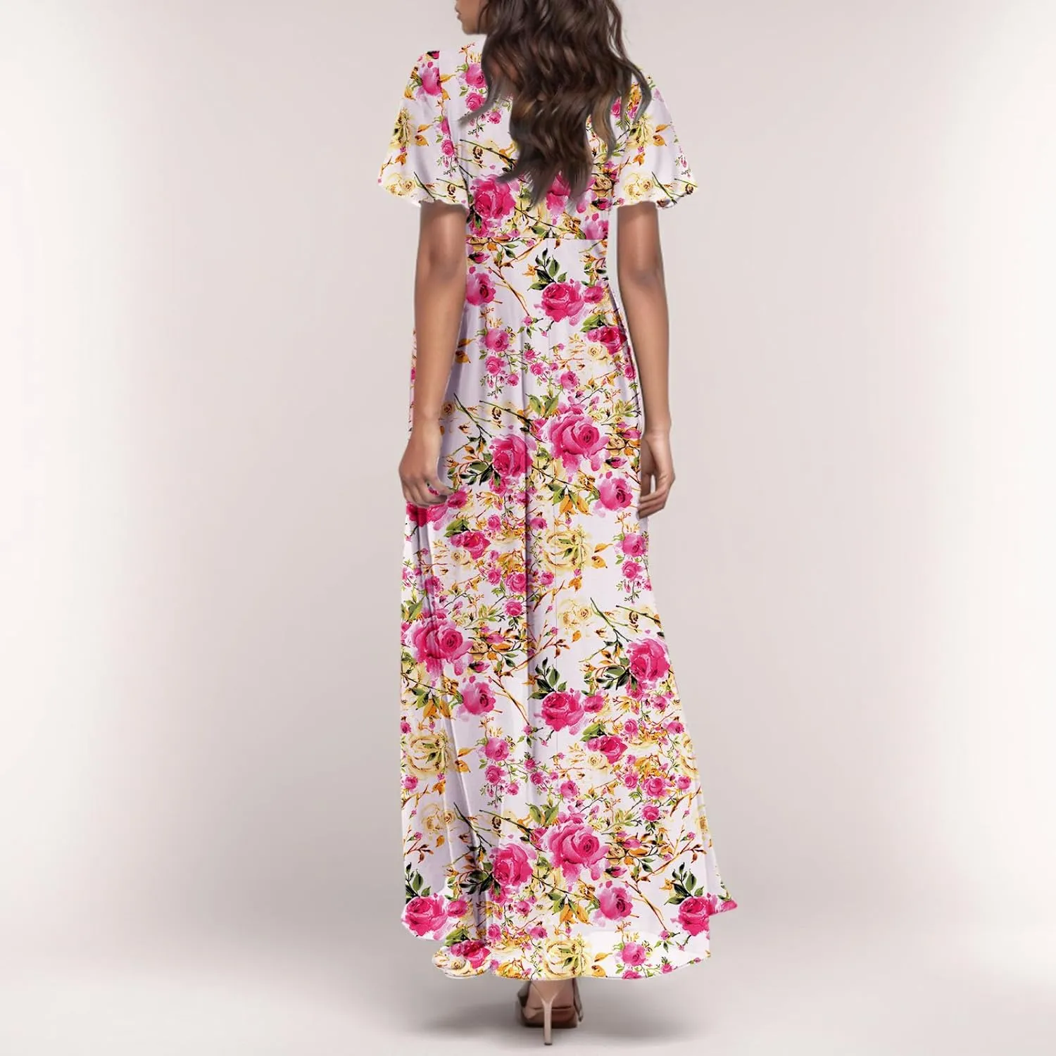 Dresses for Church Women 2025 Maxi Dress Summer Wrap Floral Ruffle Sleeve Chiffon Wedding Dress Boho