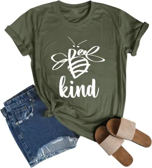 Dresswel Be Kind Tshirt Women Short Sleeve T-Shirt Bee Graphic Tee Long Sleeve Pocket Shirt Casual Tops