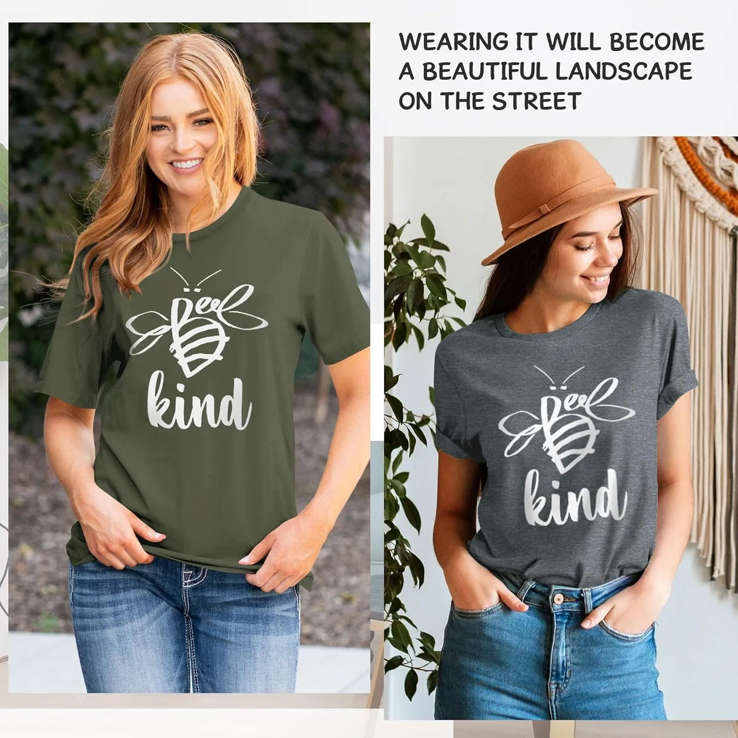 Dresswel Be Kind Tshirt Women Short Sleeve T-Shirt Bee Graphic Tee Long Sleeve Pocket Shirt Casual Tops