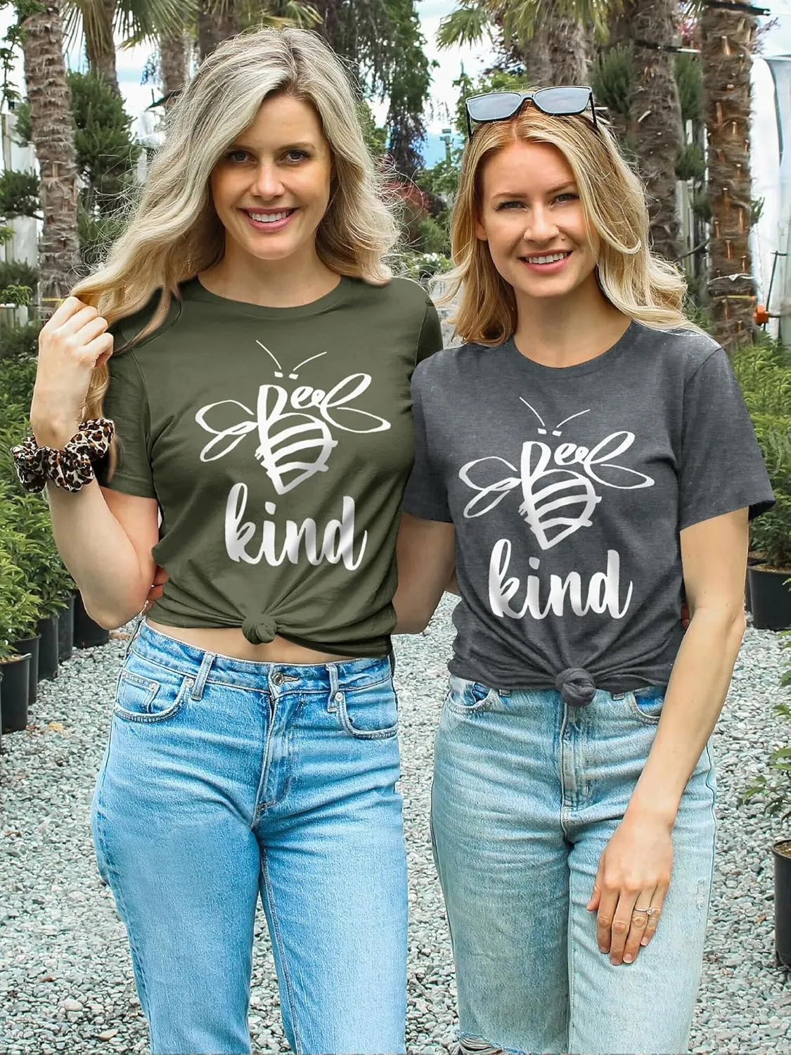 Dresswel Be Kind Tshirt Women Short Sleeve T-Shirt Bee Graphic Tee Long Sleeve Pocket Shirt Casual Tops