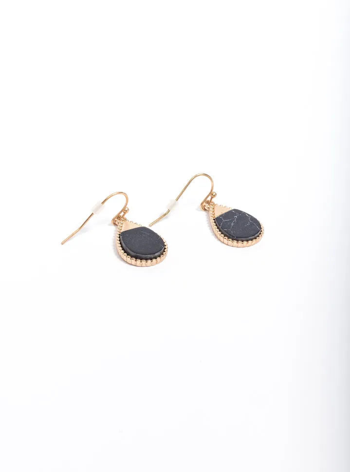 Drop Stone Earrings, Negro