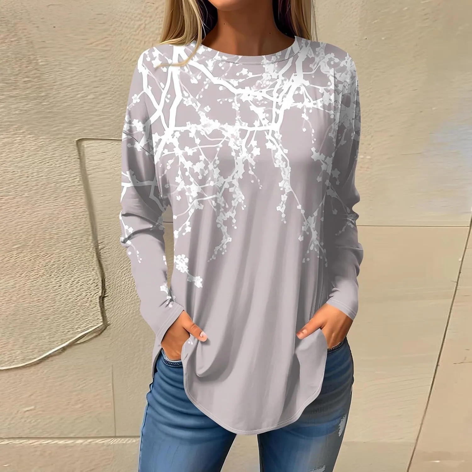 DuDubaby Sweatshirt for Women Long Sleeve Sweatshirt Trendy Striped Print Round Neck Pullover Plus Size Vacation Blouses