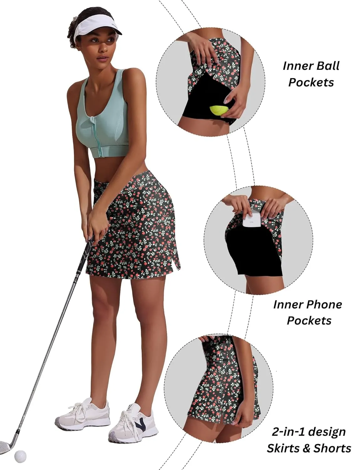 Ekouaer Women Tennis Skirt High Waisted Active Performance Golf Skort Lightweight Skirt with Shorts Pockets Running Workout