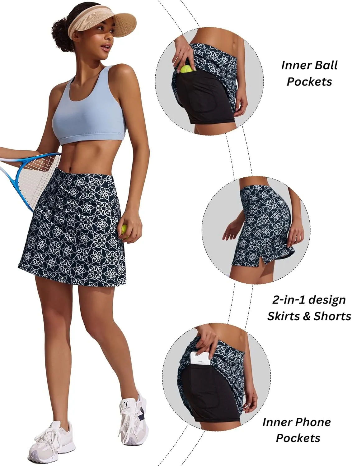 Ekouaer Women Tennis Skirt High Waisted Active Performance Golf Skort Lightweight Skirt with Shorts Pockets Running Workout