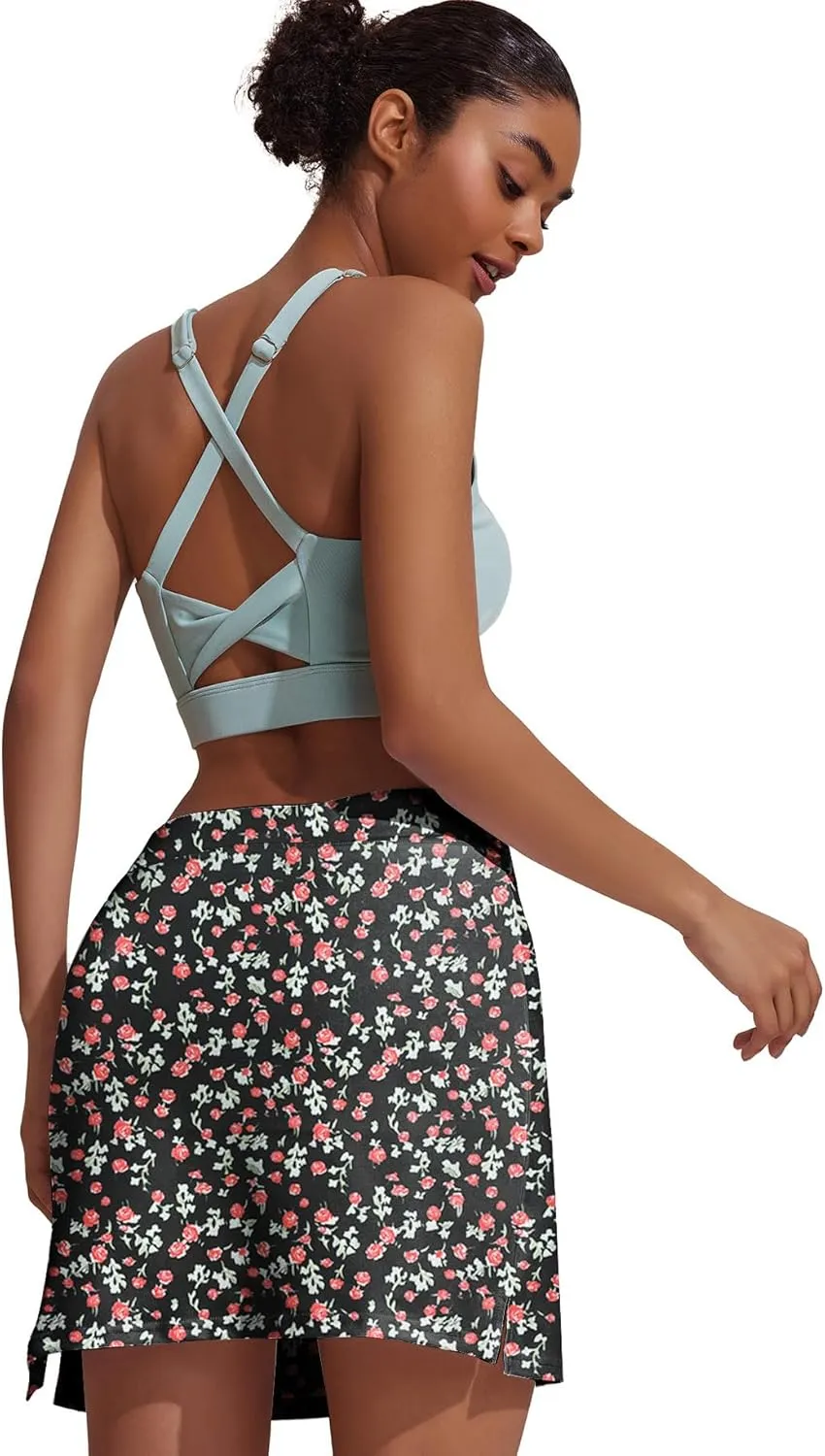 Ekouaer Women Tennis Skirt High Waisted Active Performance Golf Skort Lightweight Skirt with Shorts Pockets Running Workout