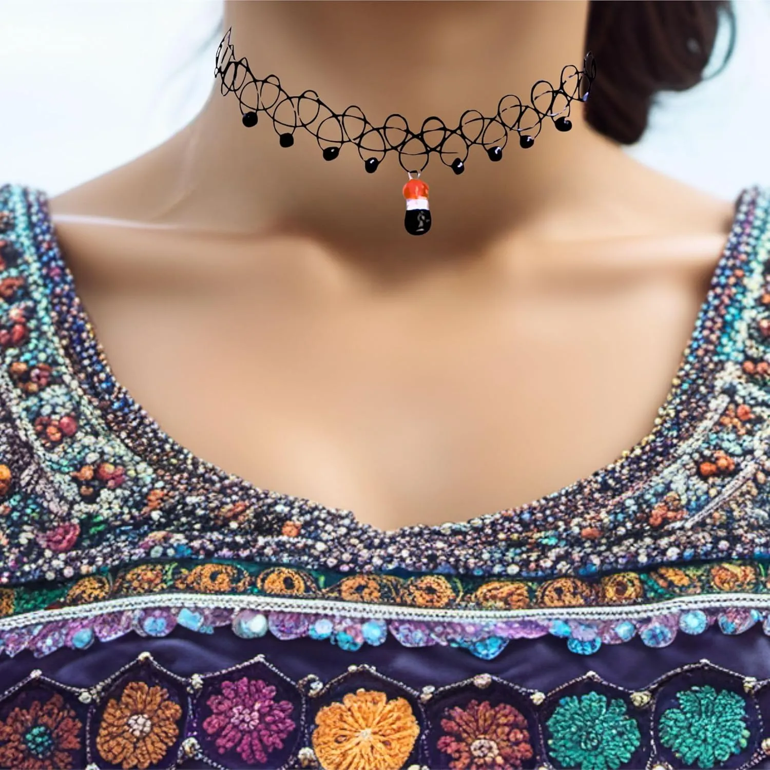 Elegant Black Choker Necklaces Set Vintage Choker Necklace Wedding Party Statement with pendant Trendy Jewelry Women