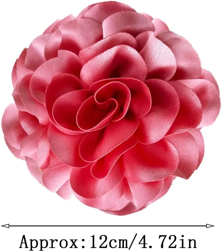 Elegant Dainty Satin Fabric Rose Flower Extra Large Big Brooches Pins Silk Camellia Flower Oversized Brooch Pin Wedding Party Dance Banquet Dress Accessories Jewelry Gifts for Women