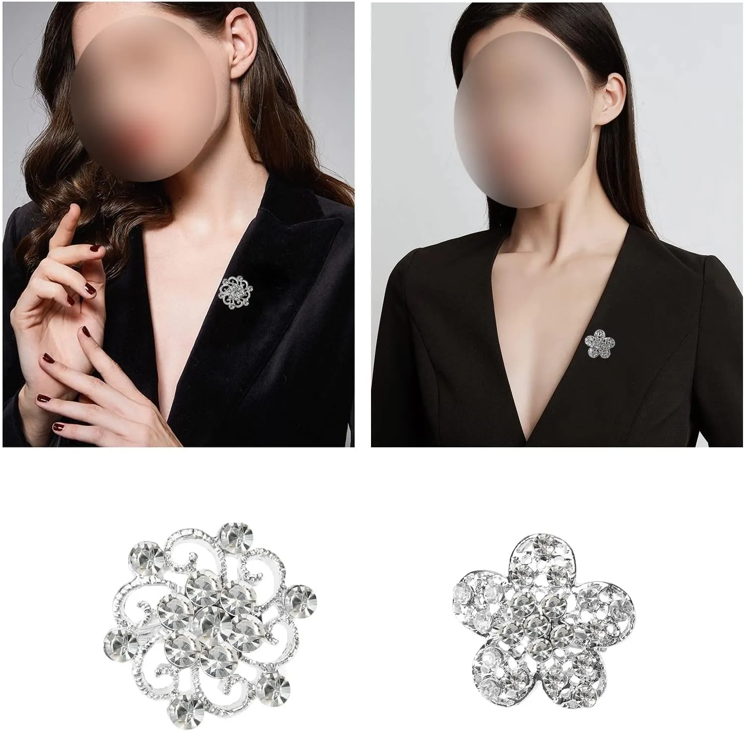 eMagTech 12Pcs Crystal Button Brooches Flower Brooch Floriated Brooches Pin Rhinestone Corsage Bouquet Kit Decorative Accessories for Clothing Scarves Hats Zinc Alloy