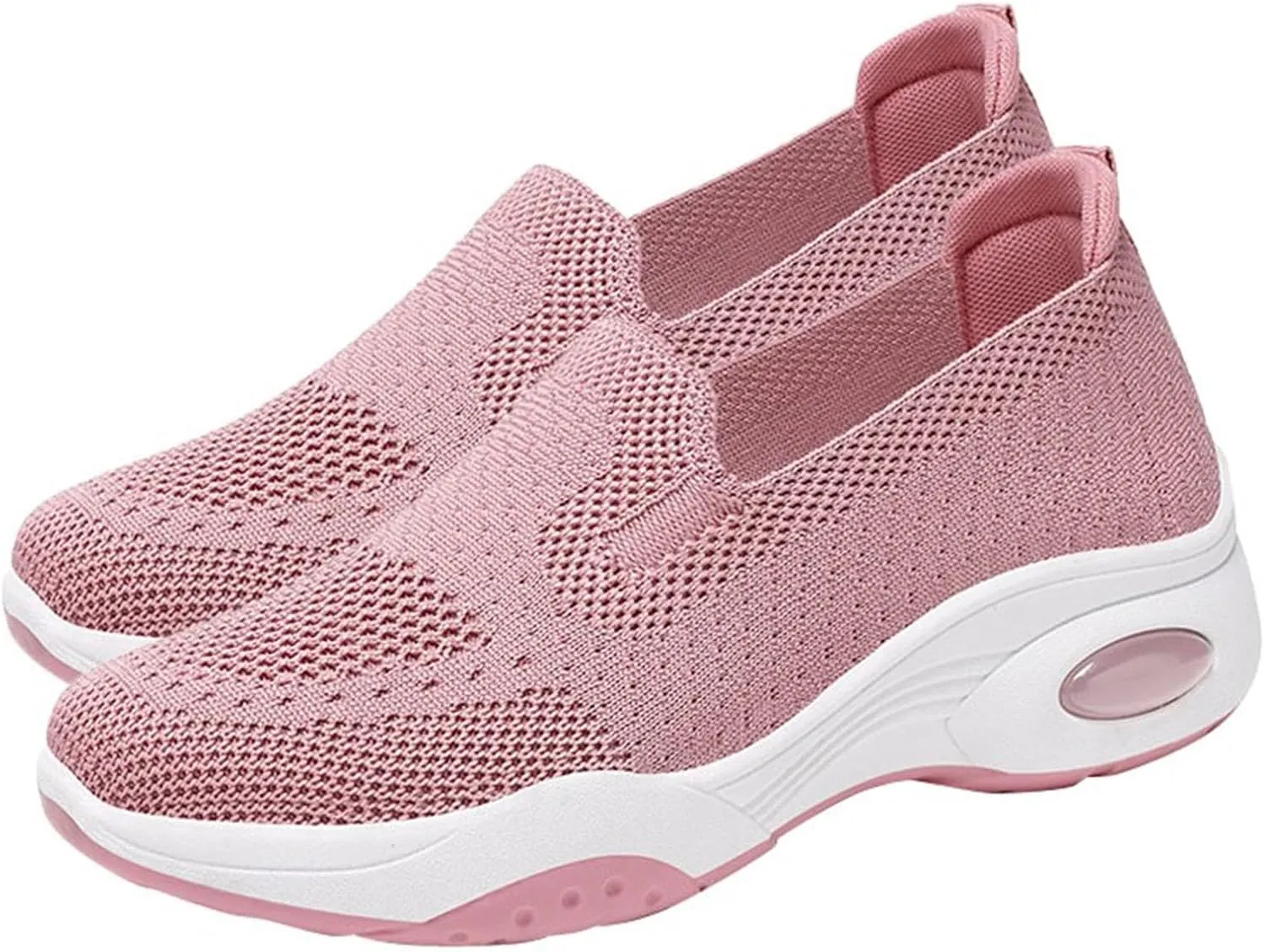 Extra Wide Women's Slip-on Shoes Breathable Woven Foam Sneakers with for Walking and Casual Wear (6 UK Soft red)